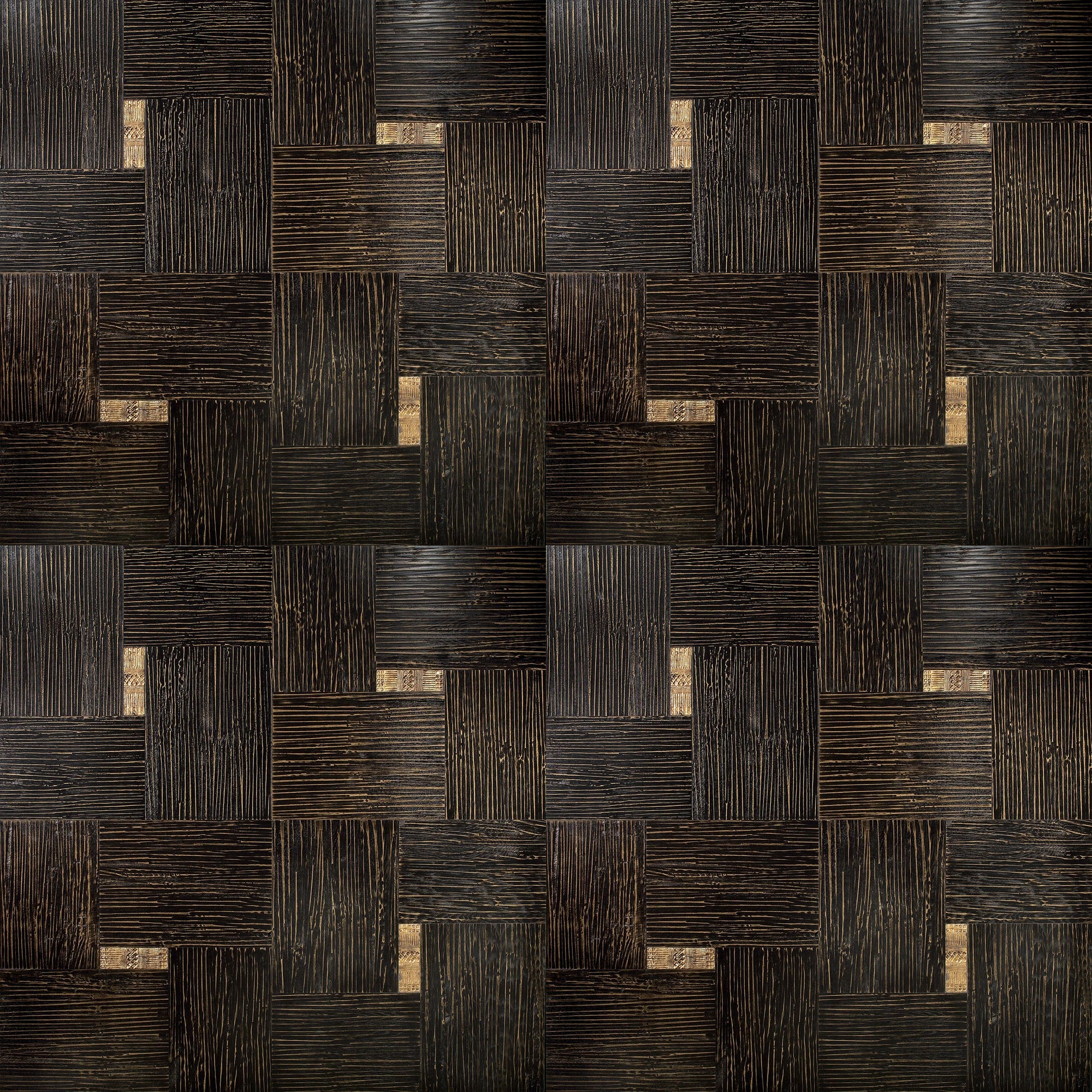 Dark wood parquet tiles in modern design with marble and marquetry intarsi