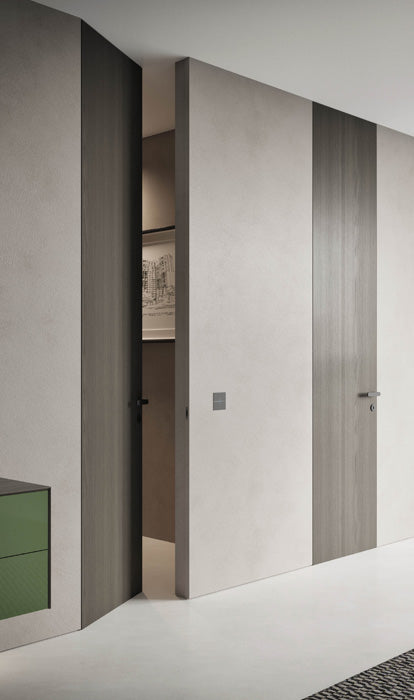 Modern interior with a flush hinged door 