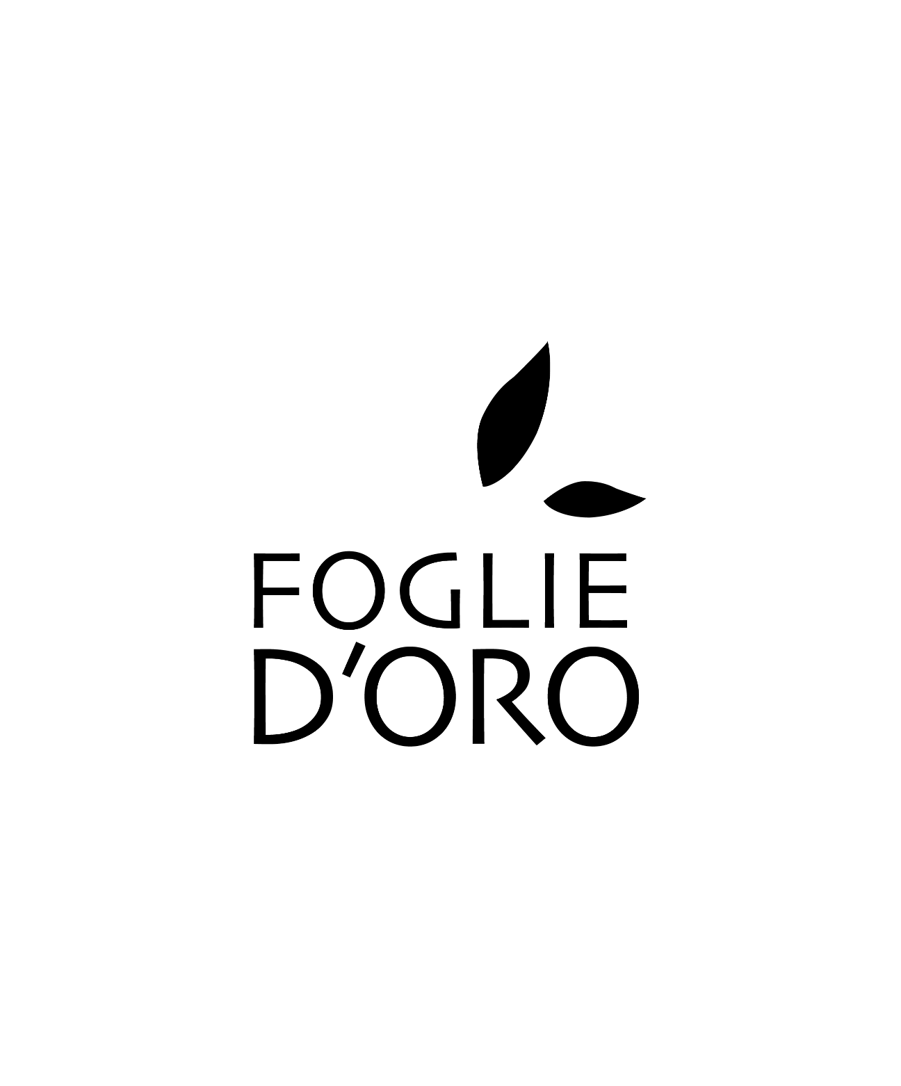 Logo of Foglie D'Oro with black text and leaf symbols on a white background
