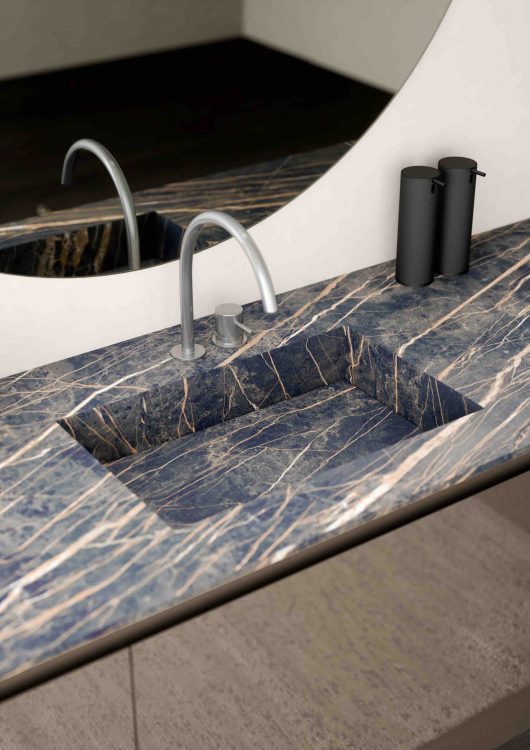 Marble basin vanity cabinet for bathroom with solid surface stone and two hole bathroom tap faucet