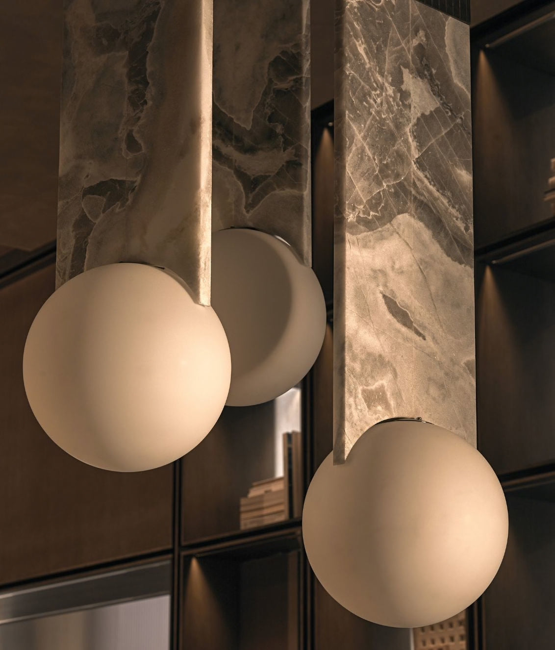 Marble modern suspension lamp  with glass ivory shades 