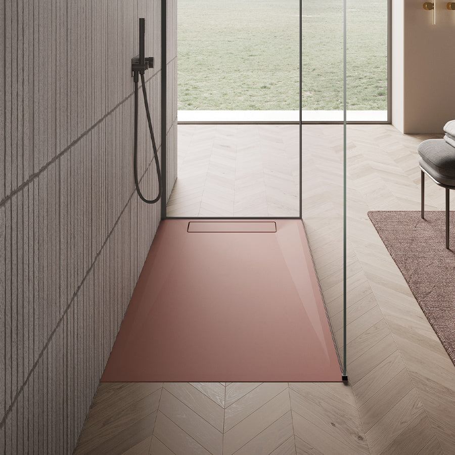 Coloured shower tray anti slip with modern trap recessed 